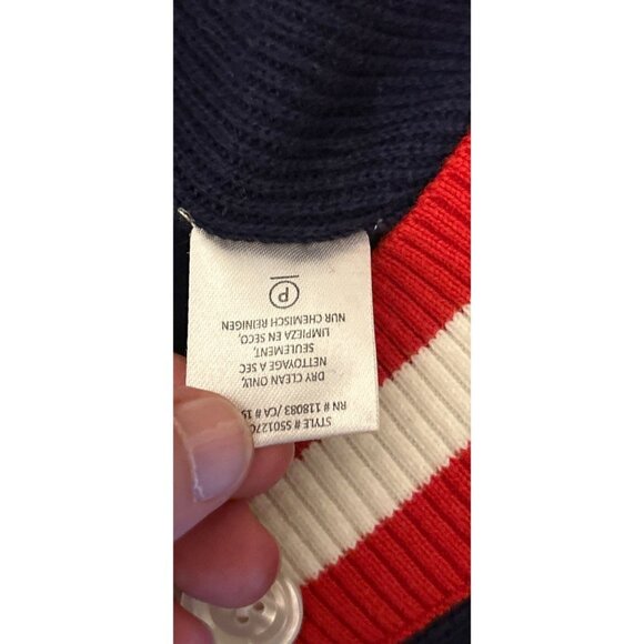 Minnie Rose Cotton Cashmere Cardigan with Front Pockets Blue Ribbed Red White - Picture 6 of 7